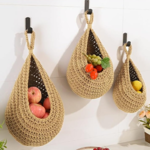 3-Pack Wall Hanging Fruit Basket Set w/Hooks