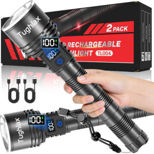 2-Pack Rechargeable LED Flashlights w/Display