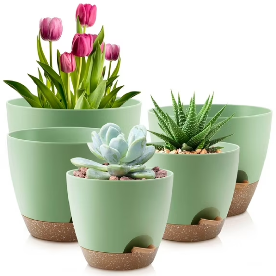 Set of 5 Self-Watering Plant Pots w/Drainage