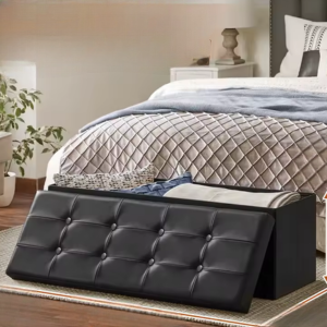 Faux Leather Folding Storage Ottoman Bench