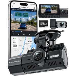 WiFi 3Ch 4K Dash Cam w/Night Vision & GPS