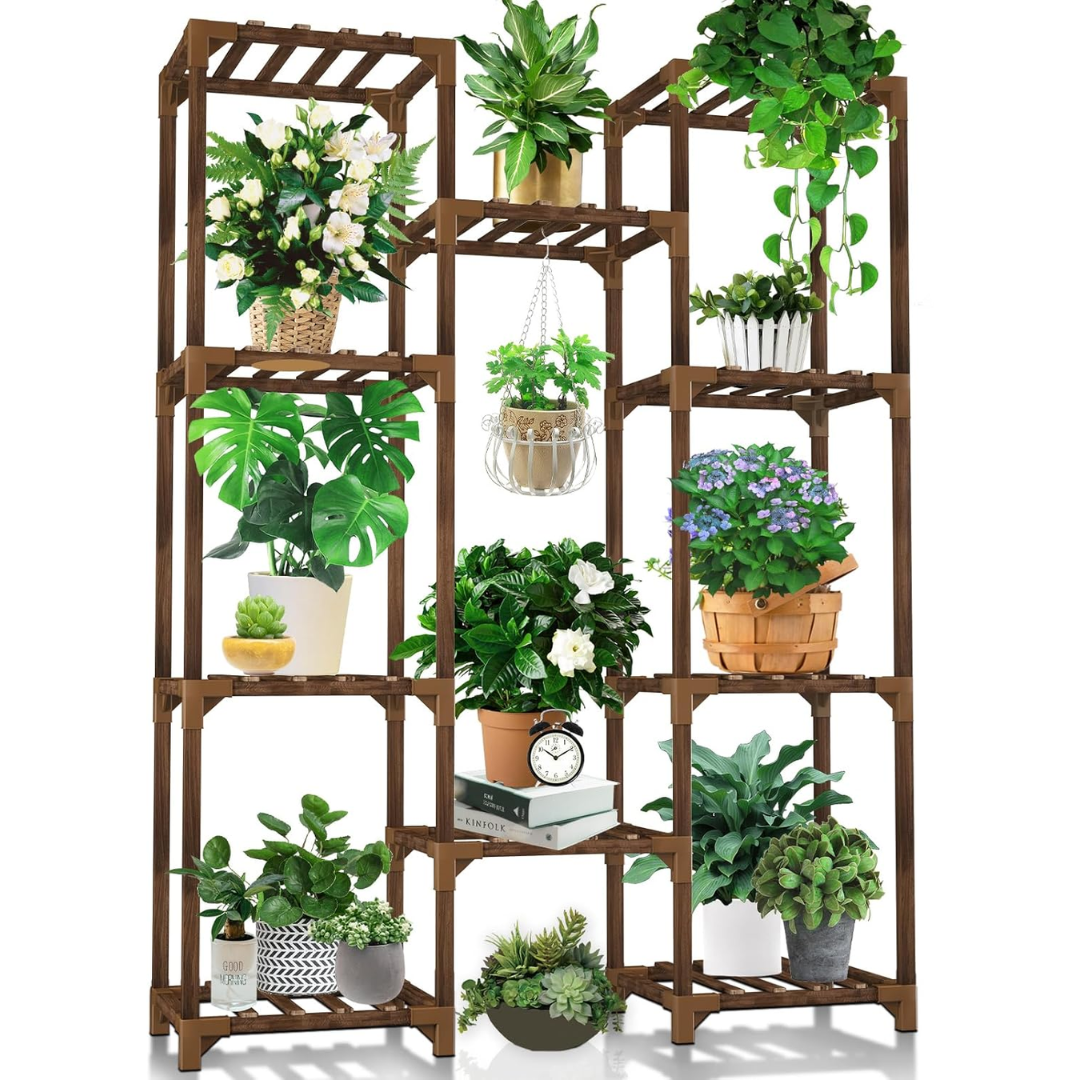Wood 10-Tier Tall Plant Shelf