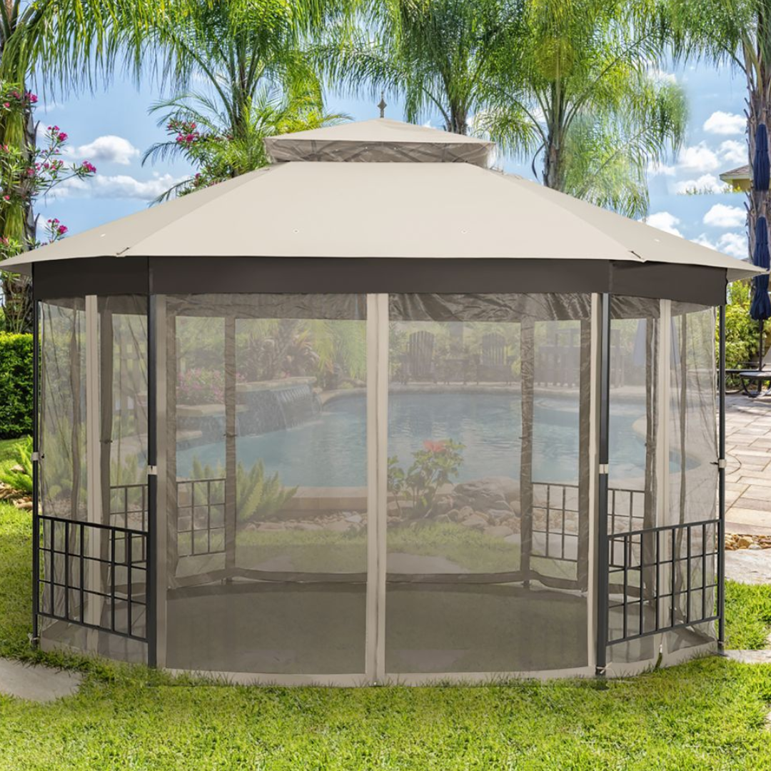 Double Top 12' Octagonal Gazebo w/ Mosquito Net