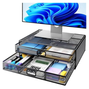 Metal 2-Tier Monitor Stand w/Drawer