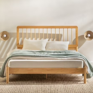 Mid-Century Slatted Wood Queen Bedframe