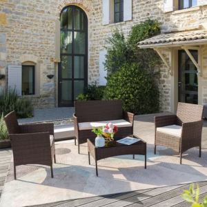 4-Piece Wicker Cushioned Patio Furniture Set