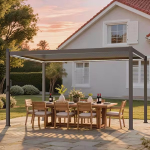 Steel 13' Louvered Roof Pergola w/Solar LED Lights
