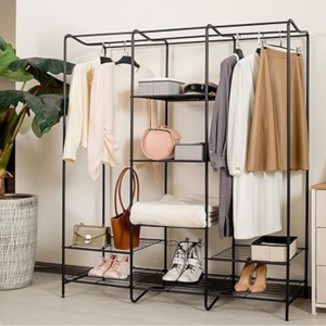 SimpleWise Freestanding Closet Organizer w/Shelves & Rods