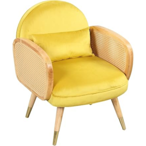 Upholstered Armrest Accent Rattan Chair