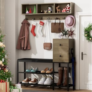 7-in-1 Entryway Hall Tree w/Bench & Shoe Storage