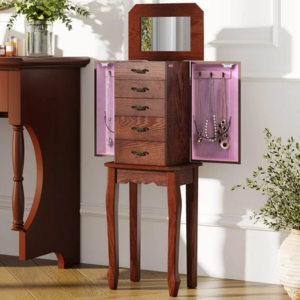 Vintage Wood Mirrored Jewelry Armoire