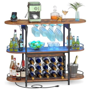 Freestanding Bar Cabinet w/LED Lights & Power Outlets