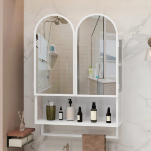 Double-Arched Mirror Cabinet w/Towel Rack