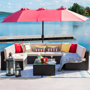 7-Piece Wicker Cushioned Patio Sectional Set