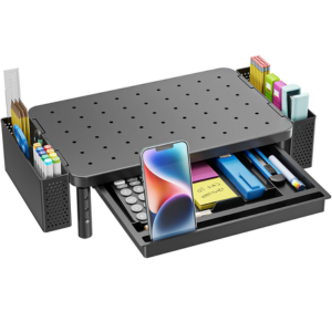 Adjustable Monitor Stand Riser w/Pen Holders & Drawer