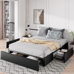 Queen Platform Bed Frame w/Drawers