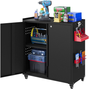 Steel Rolling Storage Cabinet w/Adjustable Shelves