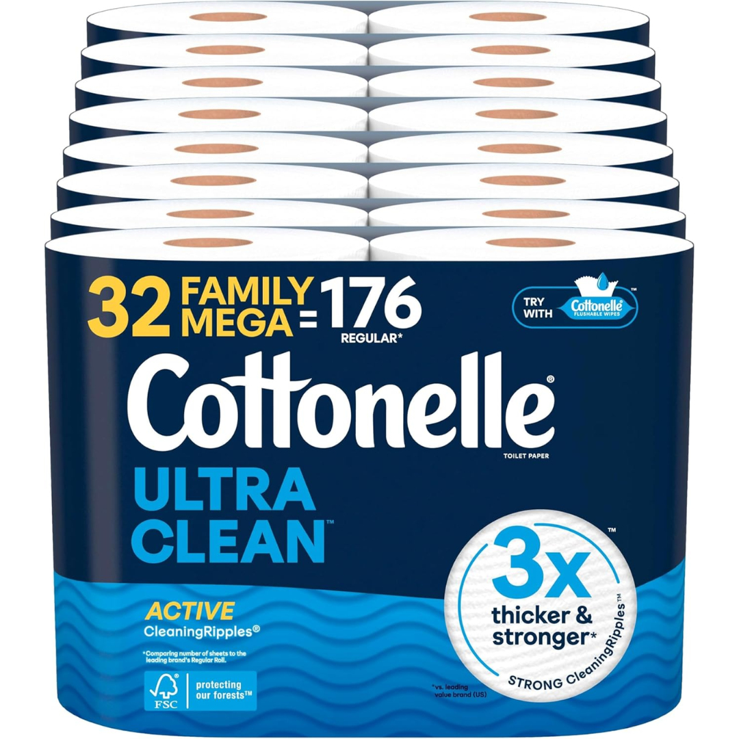 Cottonelle 32-Pack Family Mega Rolls Toilet Paper + 45' Parchment Paper