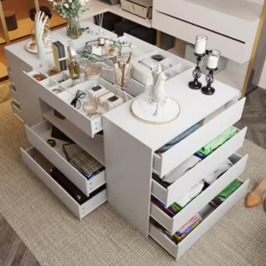14-Drawer Glass Top Vanity Island