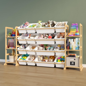 16-Bin Toy Storage Organizer w/Kids Bookshelf