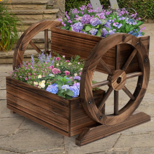 Wood Wagon Planter Box w/Wheels