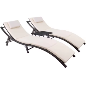 Outdoor 3-Piece Folding Rattan Chaise Lounge Set