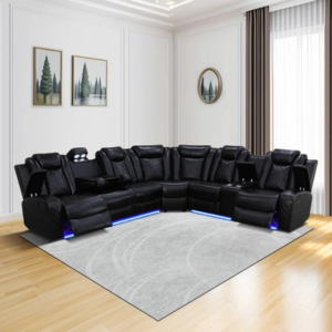 3-Piece LED Leather Reclining Theater Sectional w/Chargers