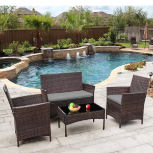 4-Piece Patio Rattan Cushioned Furniture Set