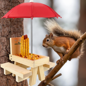 Wood Squirrel Feeder Table w/Umbrella