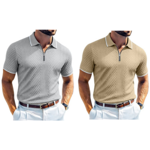 Men's Zipper Textured Waffle Polo