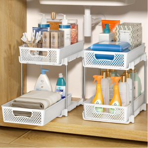 2-Pack 2-Tier Pull Out Bathroom Storage Organizers
