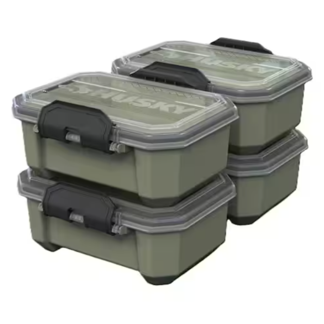 Husky 4-Pack 0.8 Gal. Waterproof Storage Container w/ Hinged Lid