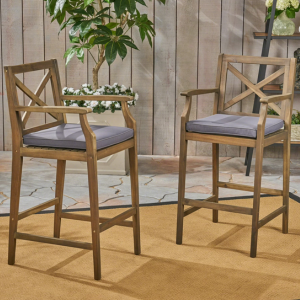 Noble House Set of 2 Acacia Wood Outdoor Barstools