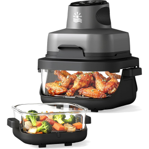 Portable 4-in-1 Glass Air Fryer w/Dual Containers