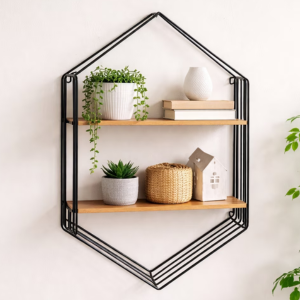 Metal Hexagon Storage Organizer w/Wood Shelves