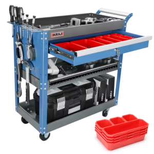 3-Tier Rolling Tool Cart w/Drawer & Pegboard