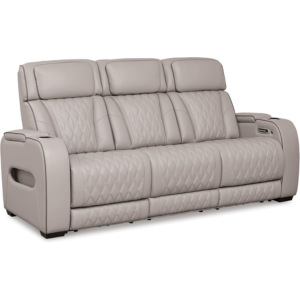 Signature Design by Ashley Leather Power Reclining Sofa w/USB Ports