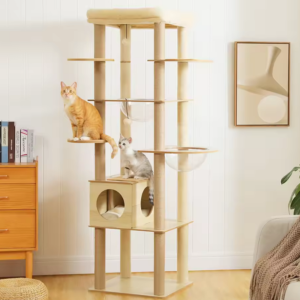 Indoor Multi-Level Wood Cat Tree Tower w/Condo