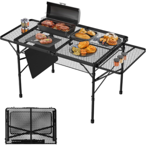 Adjustable 3' Folding Camp Table w/2 Wing Panels