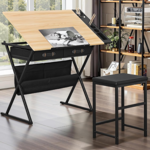 Drafting Tabletop Art Desk w/Drawers & Stool
