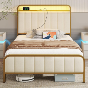 Twin LED Bed Frame w/Charging Station