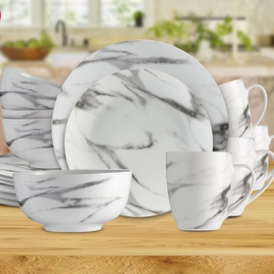 Porcelain 16-Piece Marble Dinnerware Set