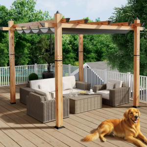 Outdoor 10' Aluminum Pergola w/Retractable Canopy