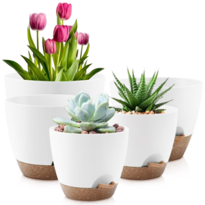 Set of 5 Self-Watering Plant Pots w/Drainage