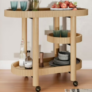 Beautiful by Drew Barrymore Rolling Wood Bar Cart