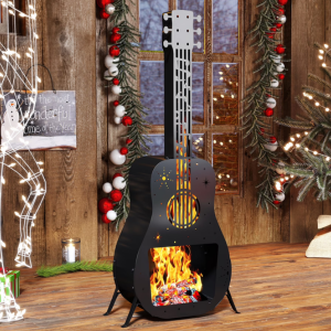 Outdoor Metal Guitar Shaped Smokeless Wood-Burning Fire Pit