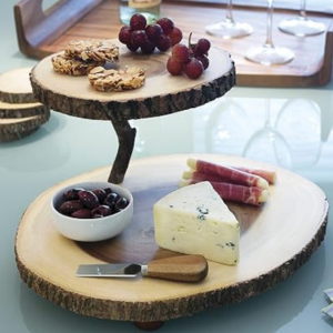 Lipper International Acacia 2-Tier Tree Bark Server
