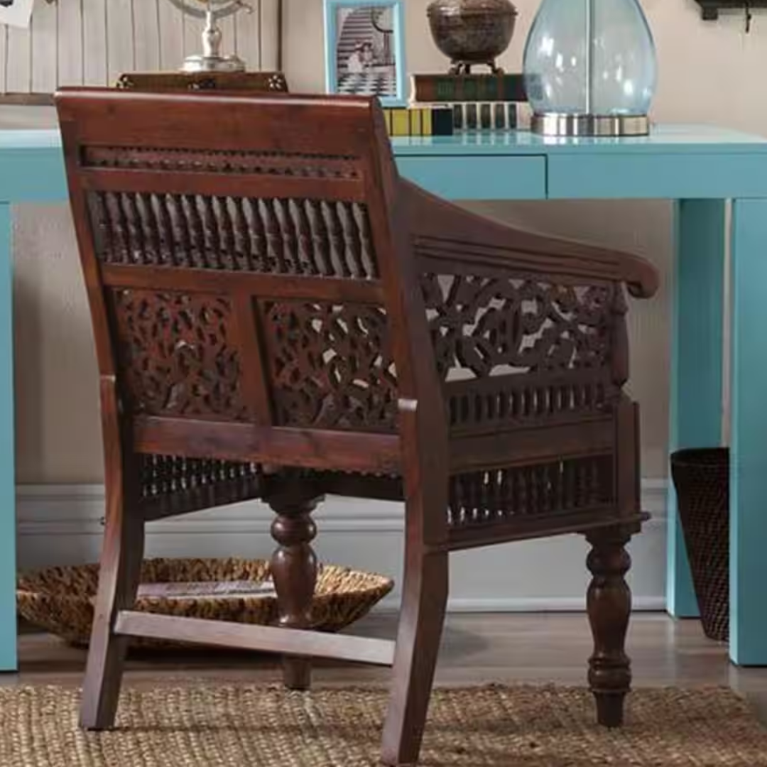 Wood Hand-Carved Arm Chair