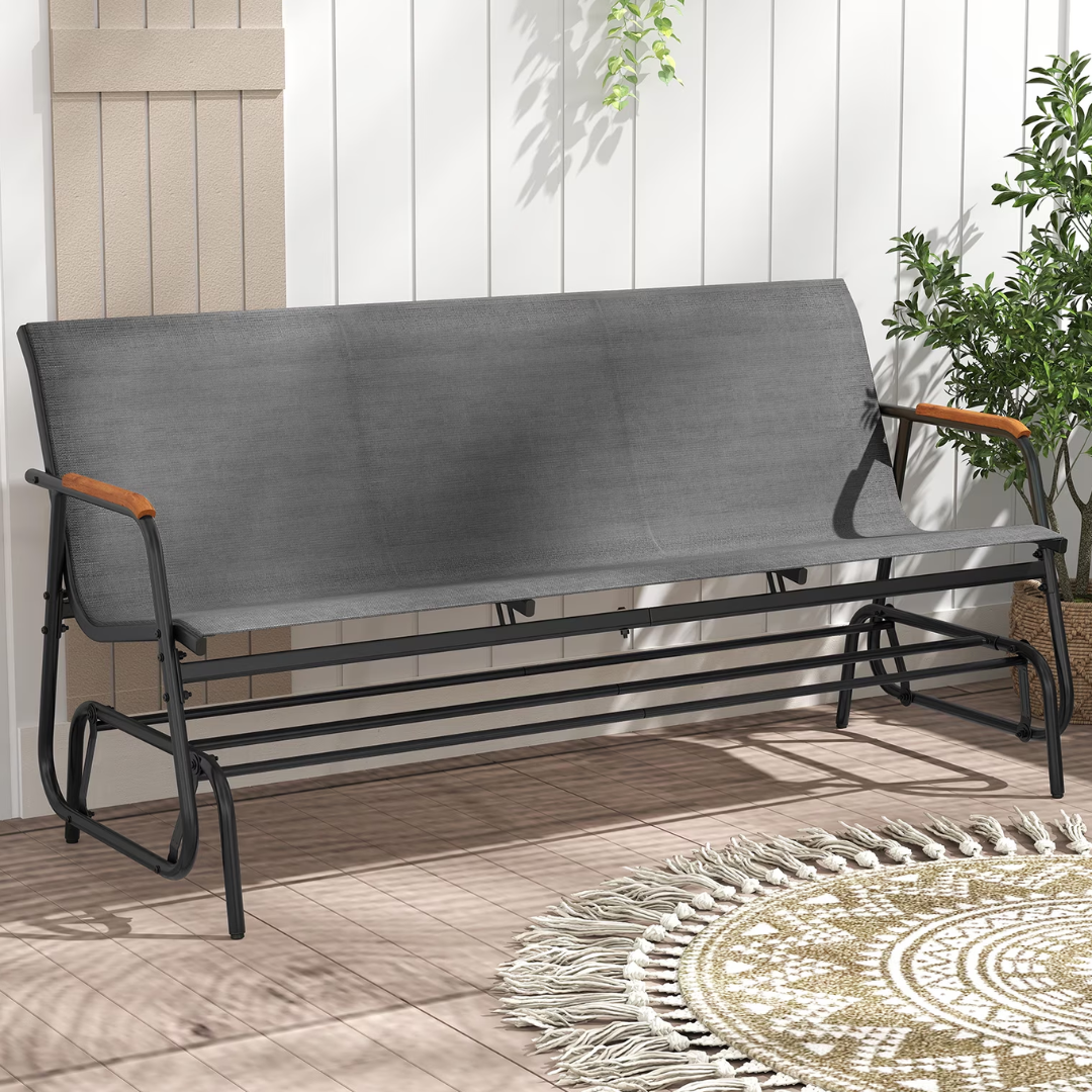 Costway 3-Person Patio Glider w/ Teak Armrests