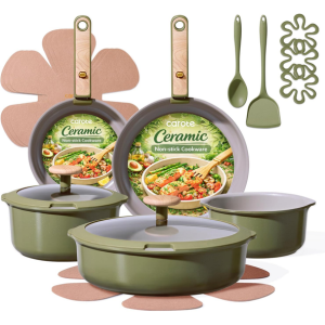 Carote 18-Piece Ceramic Cookware Set w/Detachable Handle
